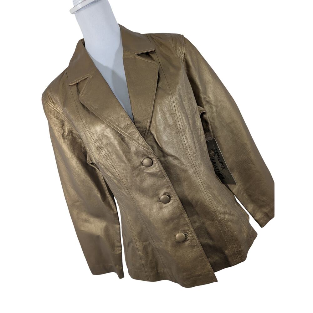 NWT! TOWER HILL COLLECTION! LUXE GOLD GENUINE LEATHER TAILORED BLAZER! SZ 14
